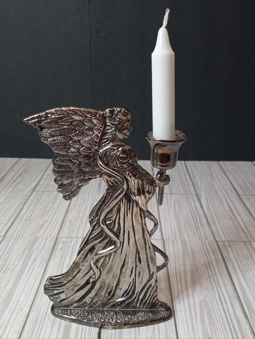 Vintage Zellers Angel Candle Stick Silver Plated Zinc Figure